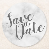 Modern Script White Marble Wedding Save the Date