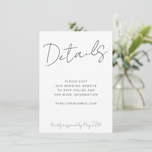 Modern Script White Wedding Website Details QR  Invitation (Standing Front)