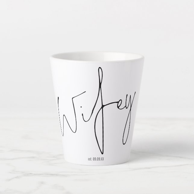 Modern Script Wifey Name Bride Gift Box Idea Latte Mug (Front)