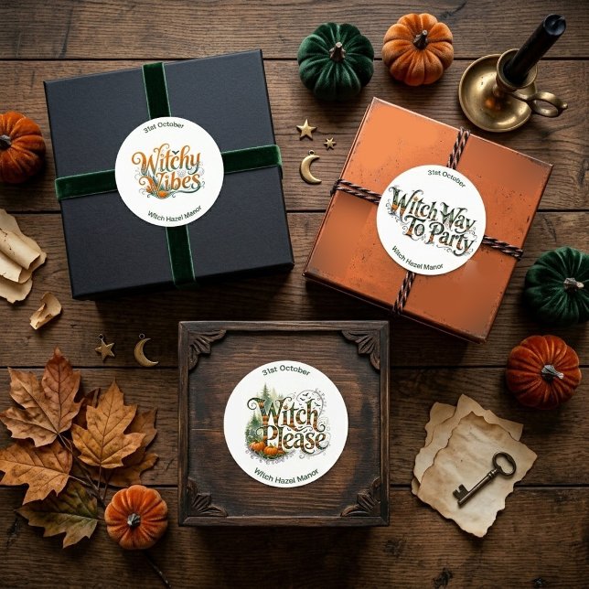 Modern Script Witch Party Orange Pumpkin Botanical (Modern Script Witch Party Orange Pumpkin Botanical Labels)