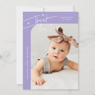 Modern Script with Heart Violet Photo Birth Announcement