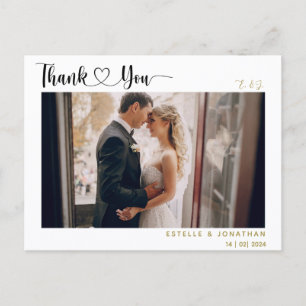 Modern Script with Heart Wedding Thank You Photo  Holiday Postcard
