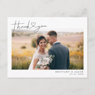 Modern Script with Heart Wedding Thank You Photo Postcard