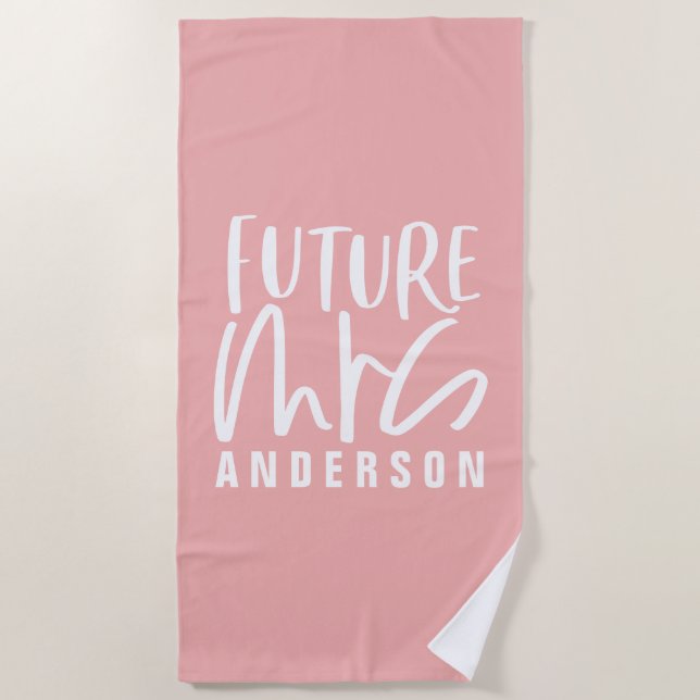 Modern script writing future mrs engagement beach towel (Front)