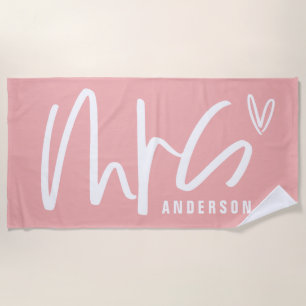 Modern script writing MRS honeymoon wedding gift Beach Towel