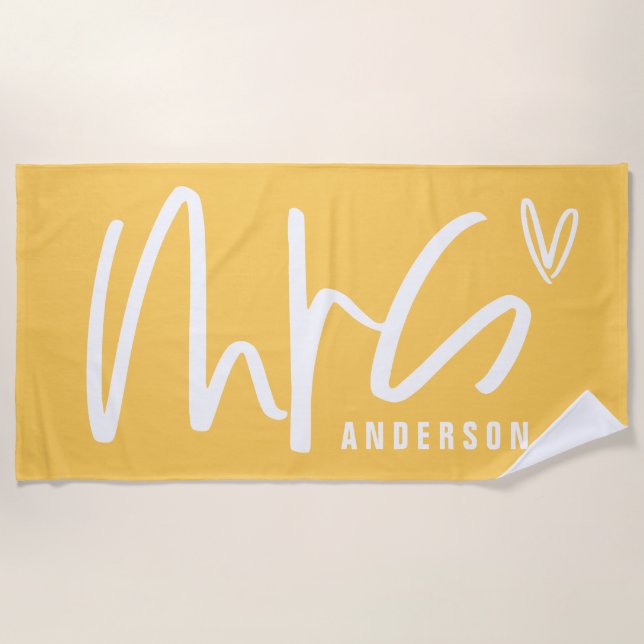 Modern script writing MRS honeymoon wedding gift Beach Towel (Front)