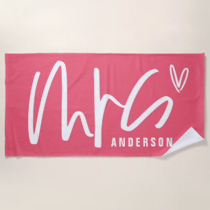 Modern script writing MRS honeymoon wedding gift Beach Towel