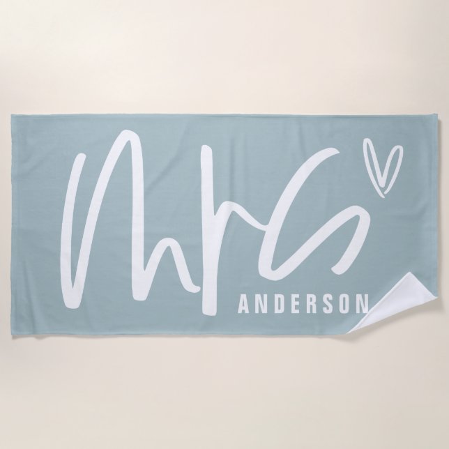Modern script writing MRS honeymoon wedding gift Beach Towel (Front)