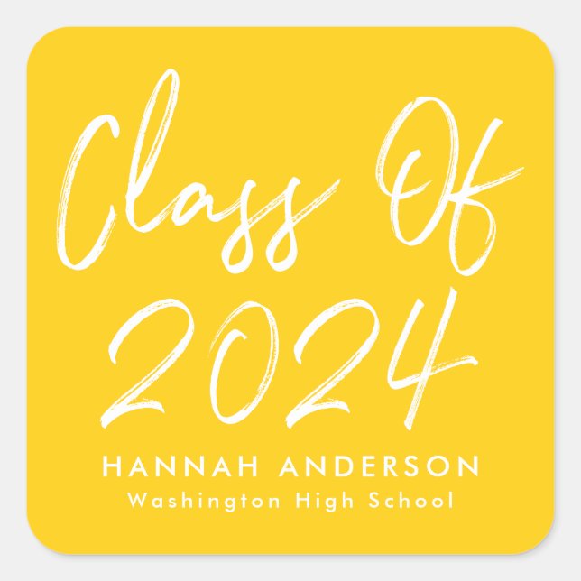 Modern Script Yellow Class of 2022 Graduation Square Sticker (Front)