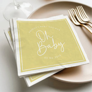 Modern Script Yellow Oh Baby Simple Baby Shower Napkin