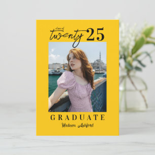 Modern Script Yellow Photo Graduation Party Invitation