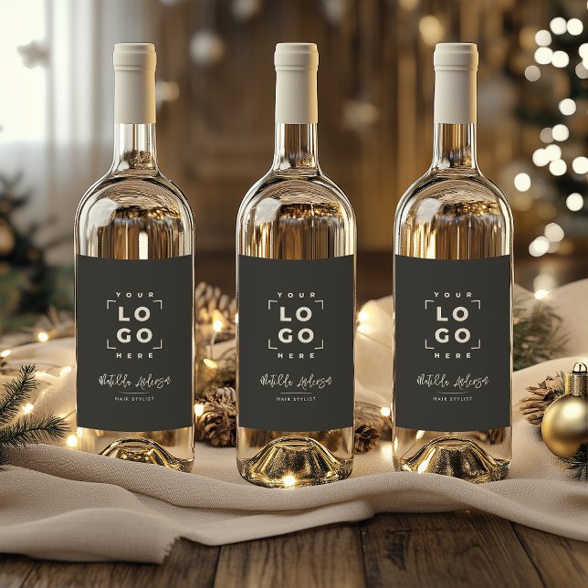 Modern script your logo business branding black wine label (Creator Uploaded)