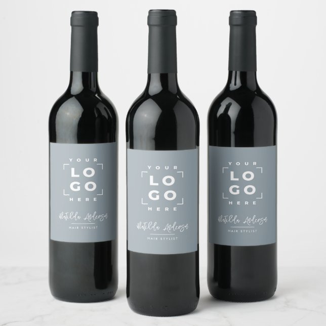 Modern script your logo business branding blue wine label (Bottles)