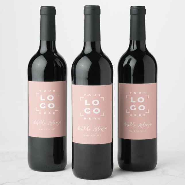 Modern script your logo business branding pink wine label (Bottles)
