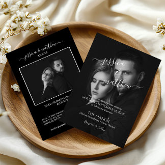Modern Scripty Black and White Photo QR Code Invitation