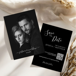Modern Scripty Black and White Photo QR Code  Invitation