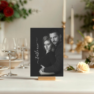 Modern Scripty Black and White Photo QR Code Table Number