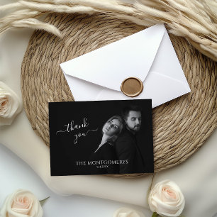 Modern Scripty Black and White Photo Thank You Card