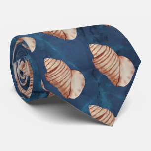 Modern Sea Blue Seashell Neck Tie