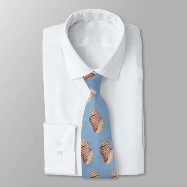 Modern Sea Blue Seashell Neck Tie (Tied)