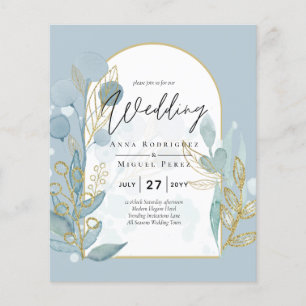 Modern Sea Glass Aqua Gold Leaves Wedding Invite Flyer