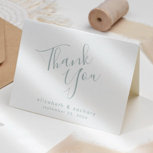 Modern Sea Glass Green Script Wedding Thank You Card