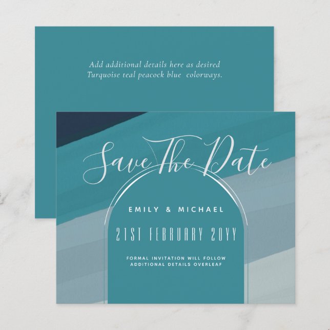 Modern Sea Glass Ocean Peacock Blue Teal Wedding (Front/Back)