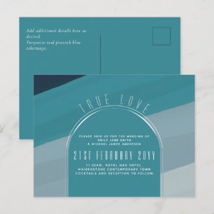 Modern Sea Glass Ocean Peacock Blue Teal Wedding Postcard