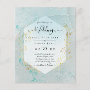 Modern Sea Glass Teal Aqua Gold Wedding Invitation Flyer