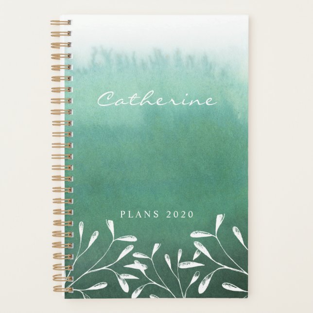 Modern Sea Green Ombre Watercolor 2020 Planner (Front)