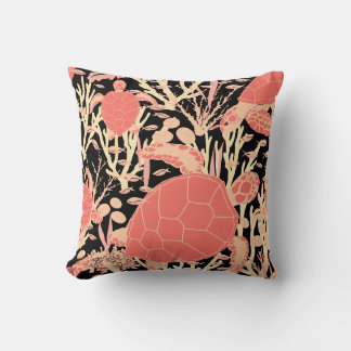 Modern Sea Turtle Pink Black Pattern Cushion