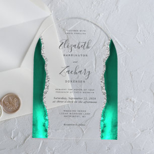 Modern Seafoam Green Silver Agate Wedding Arch Acrylic Invitations