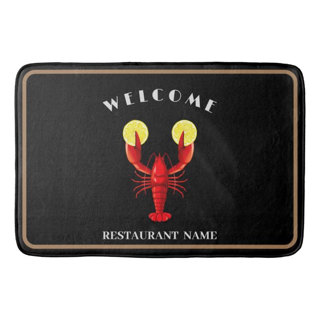 Modern seafood welcome Lobster Lime custom name Bath Mat (Front)