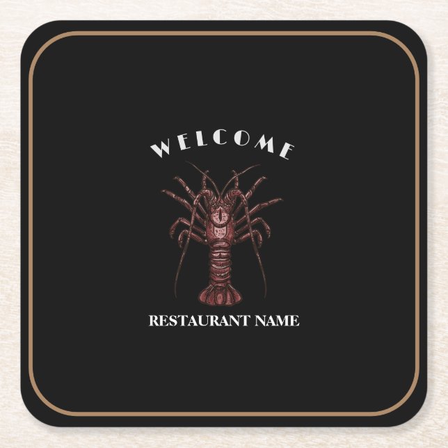 Modern seafood welcome Lobster Restaurant logo nam Square Paper Coaster (Front)