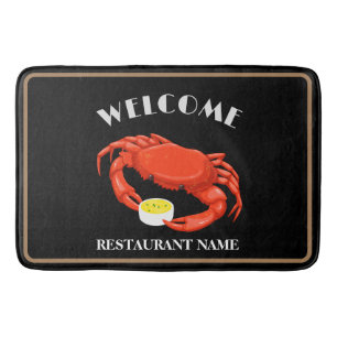 Modern seafood welcome red Crab butter logo name Bath Mat