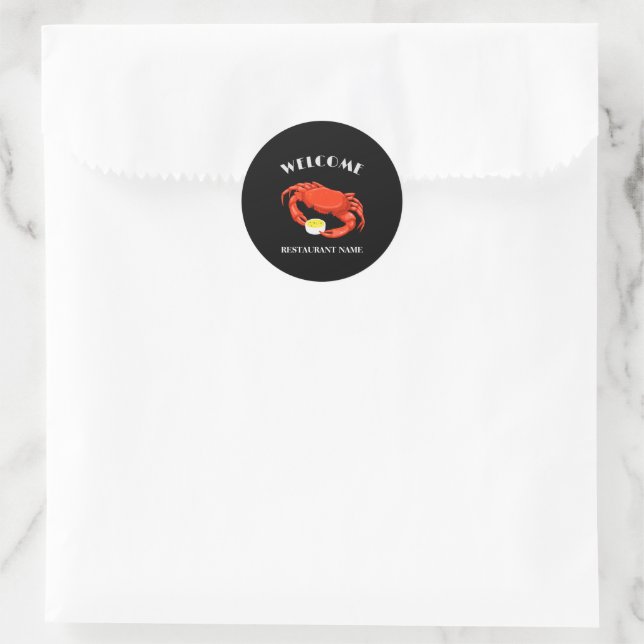 Modern seafood welcome red Crab butter logo name Classic Round Sticker (Bag)