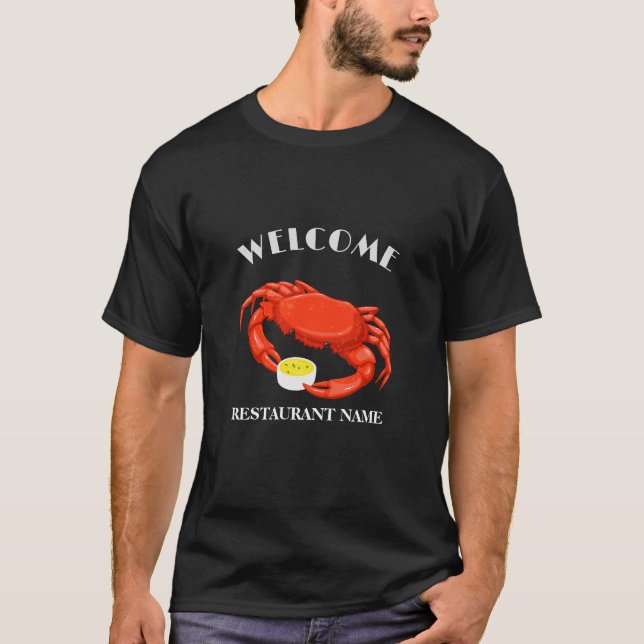 Modern seafood welcome red Crab butter logo name T-Shirt (Front)