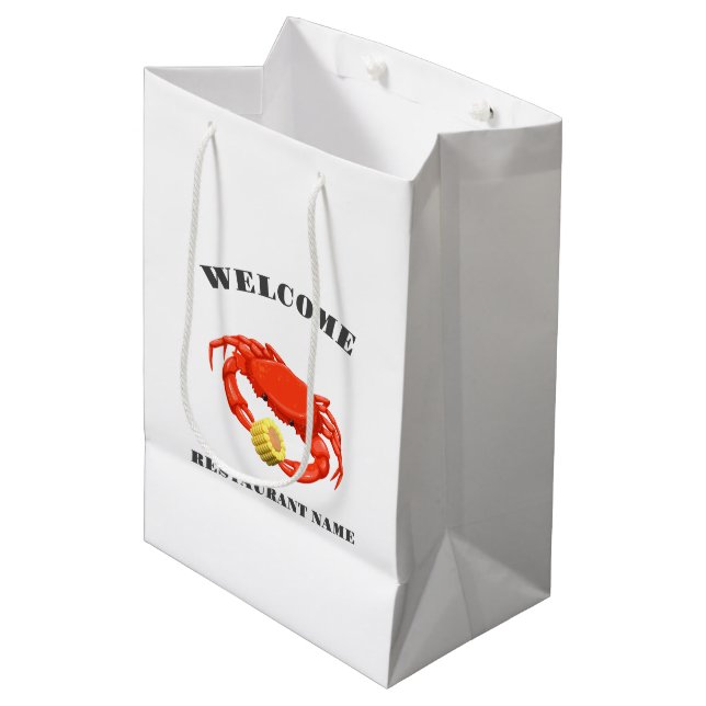 Modern seafood welcome red Crab Corn custom name Medium Gift Bag (Front Angled)