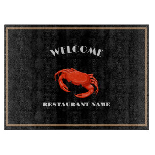 Modern seafood welcome red Crab custom name Cutting Board