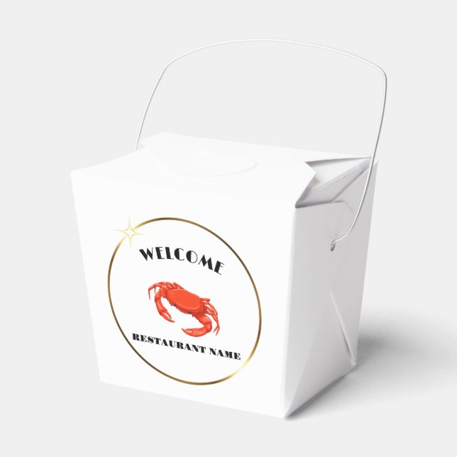 Modern seafood welcome red Crab custom name Favour Box (Front Side)