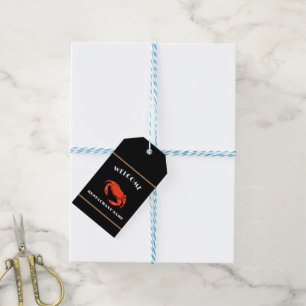Modern seafood welcome red Crab custom name Gift Tags