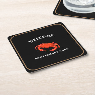 Modern seafood welcome red Crab custom name Square Paper Coaster