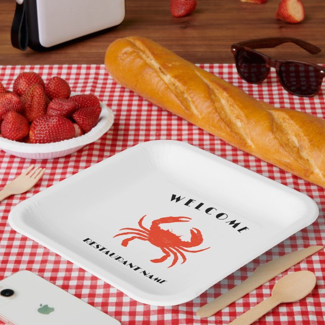 Modern seafood welcome red Crab custom Personalise Paper Plate (Picnic)