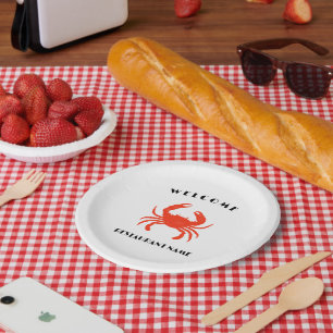 Modern seafood welcome red Crab custom Personalise Paper Plate
