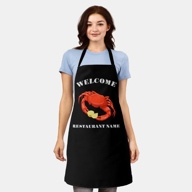 Modern seafood welcome red Crab Lemon custom name Apron (Worn)