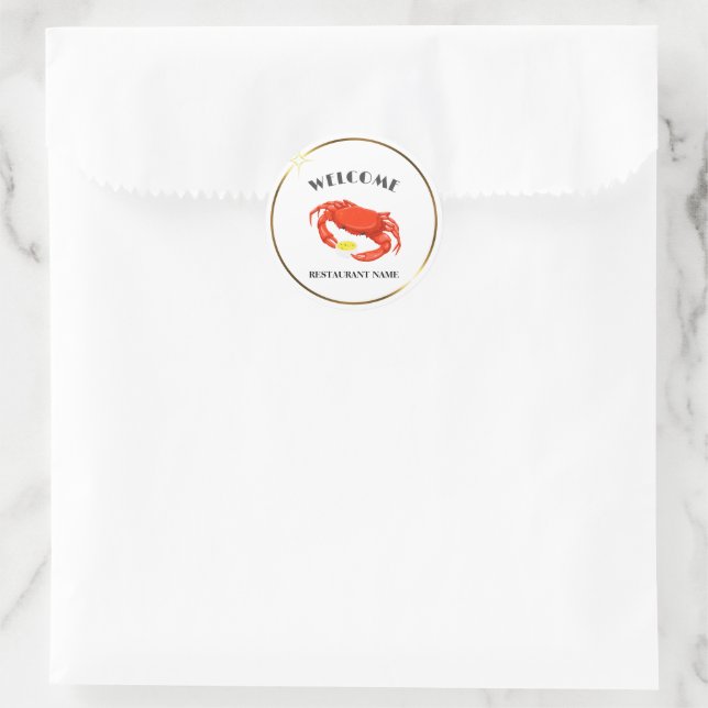 Modern seafood welcome red Crab Soup custom name Classic Round Sticker (Bag)