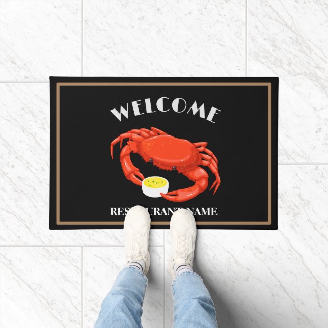 Modern seafood welcome red Crab Soup custom name Doormat (Indoor)