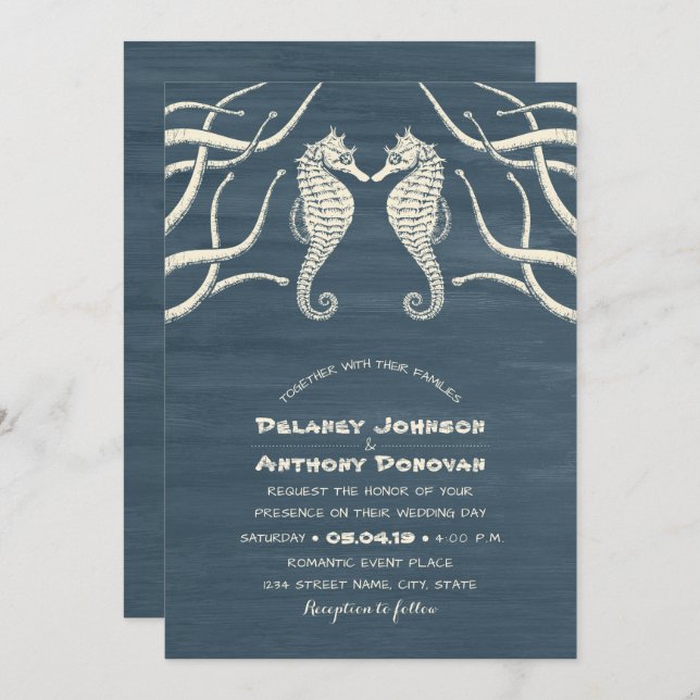 Modern Seahorse Nautical Beach Themed Wedding Invitation (Front/Back)
