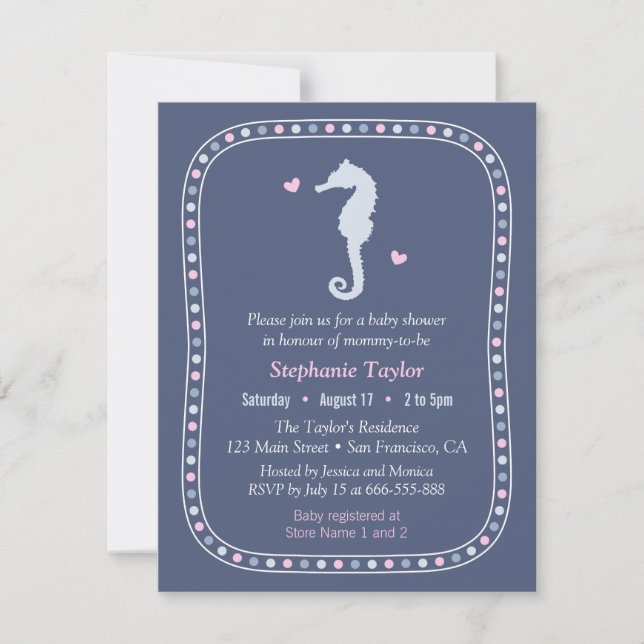 Modern Seahorse Ocean Baby Shower Invitations (Front)