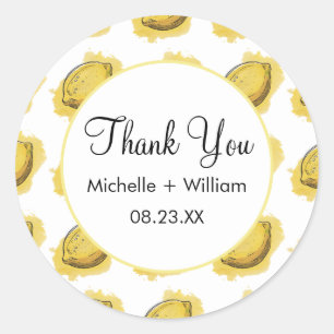 Modern Seamless Pattern Watercolor Wedding Lemon Classic Round Sticker